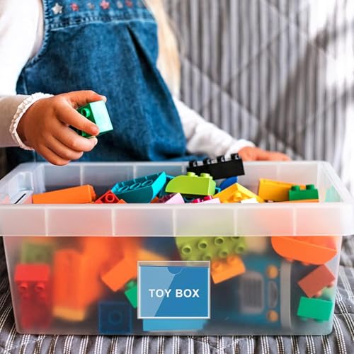 Image of Chinco 30 Pcs Self Adhesive Pockets, Bin Labels for Storage Bins, Clear Pocket Label Sleeves, Plastic Index Card Holder with Top Open for Organizing Bins Box Drawer (3.89 x 2.67 Inch)