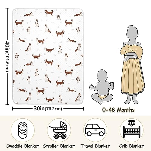 Image of Swaddle Blanket for Siberian Husky Dogs Baby Receiving Blanket Muslin Baby Swaddles Soft Cotton Breathable Nursery Blankets for Unisex Boys and Girls 30x40 Inch