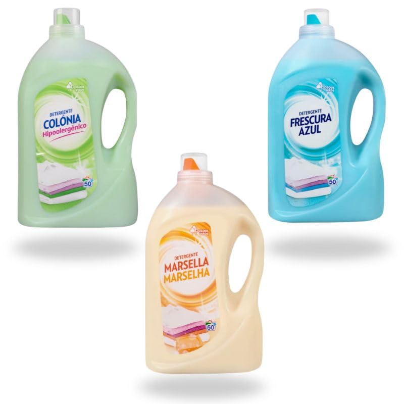 Pack Detergente Bosque Verde – Marsella, Frescor Azul y Aroma Colonia – 3 Botellas de 3 L (Total 9 L)