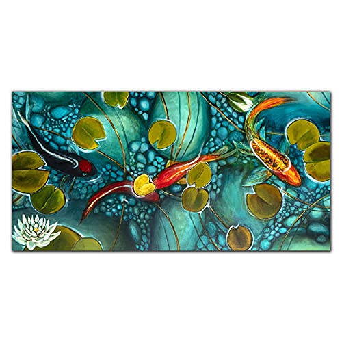Photo sur verre étang de carpes koï pour mur de chambre zen