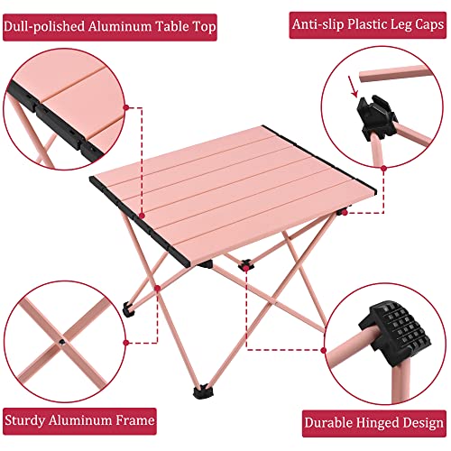 Image of Grope Portable Beach Table for Sand with Aluminum Table Top, Folding Camping Table Easy to Carry, Prefect for Outdoor, Picnic, BBQ, Cooking, Festival, Beach, Home (Pink-S)