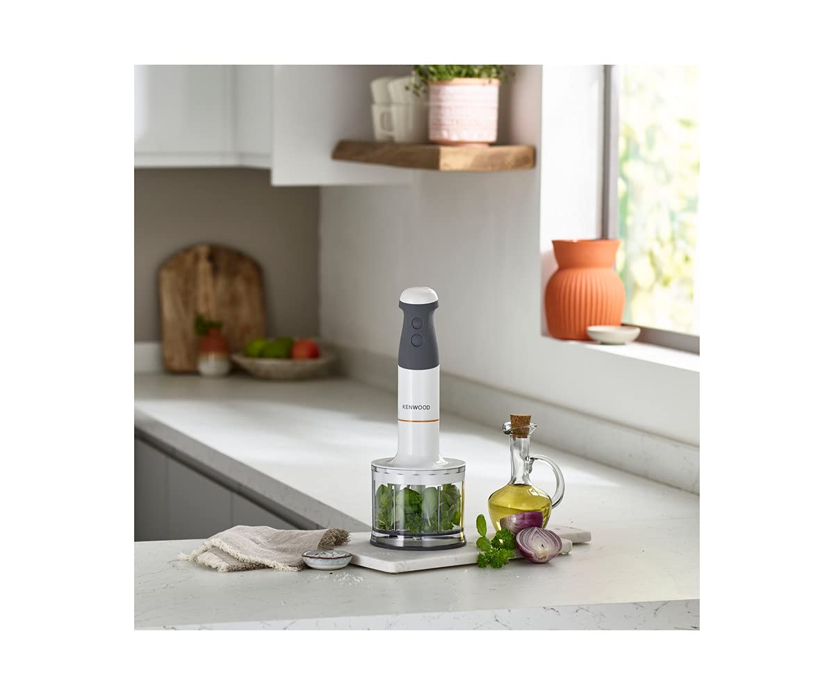 Kenwood Küchengeräte Triblade XL HBM40.306WH - Batidora de mano, batidora con pie de acero inoxidable extraíble con cuchilla de 3 aspas para un puré más rápido, 850 W, color blanco/gris