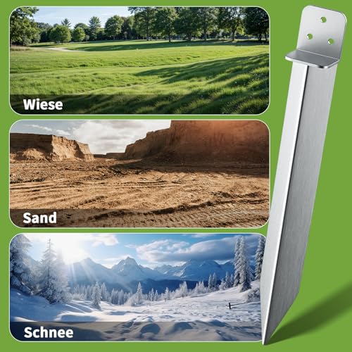 Einschlaghülse Bodenanker – 4 Stück Eisenbodenhülse für Holzpfeosten, Passend für Schaukel & Gartenhaus, Stabil mit Korrosionsschutz(5x40cm)