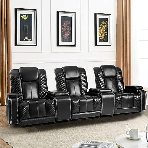 Reclinerchairsetof3theaterseatingwithmassageheatingbreathableleathersofausbportssuitablelivingroomhomeblack Urban Country Home Decor Recliner chair set of 3 theater seating with massage heating breathable leather sofa usb ports suitable living room home black urban country home decor