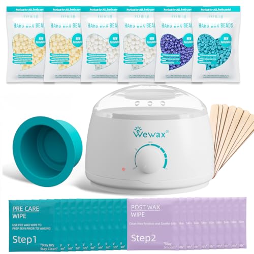 Image of Waxing Kit for Women &Men - Wewax Wax Warmer for Hair Removal, Hard Wax Kit with 50g 6 Bags Hard Wax Beans for Full Body, Brazilian, Legs, Arms at Home