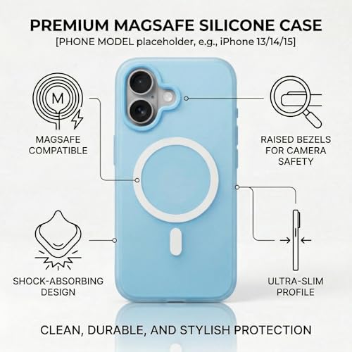 Image of amazon basics Luxury MagSafe Compatible Magnetic Case for iPhone 17 | Soft Touch Matte Pastel Finish | Shockproof Back Cover with Camera Protection (Blue)