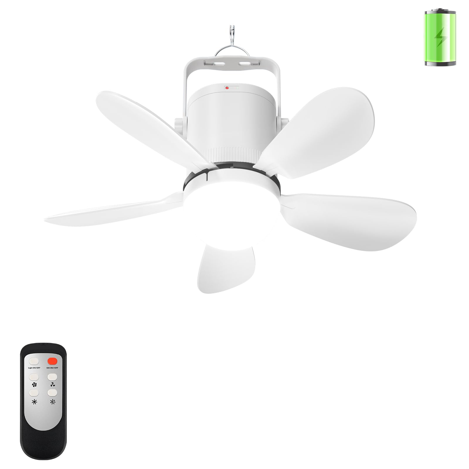 Tonree 17” Portable Ceiling Fan Light, Battery Operated Gazebo Fan Light with Remote, Outdoor Ceiling Fan Wireless for Tent Porch Patio Greenhouse Camping RVs Canopy Outside Pergola Waterproof