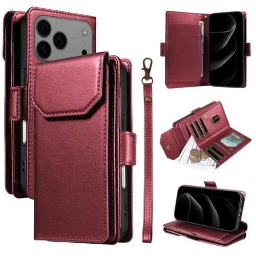Housse cuir iPhone 11 Pro rouge avec fentes cartes protection intégrale