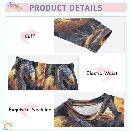 Pajama Sets Long Sleeve Vintage Snake Flower Soft Comfy Sleepwear 2 Piece PJS 3-8T4