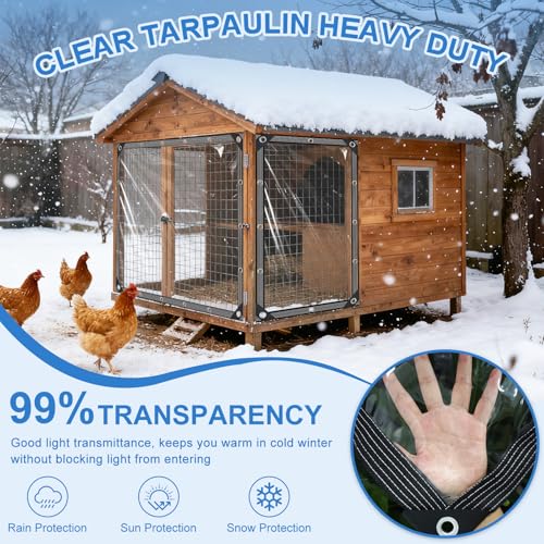 Image of Clear Tarps Heavy Duty Waterproof - 12x16ft Clear Tarps with Grommets - 14mil Thickened Transparent Plastic Vinyl Tarp for Patio Porches Greenhouse Chicken Coop Cover, with Fixed Accessories