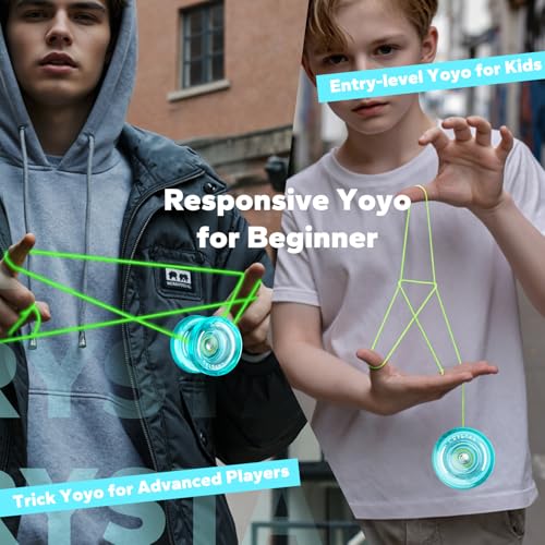 Image of MAGICYOYO K2 Crystal Professional Finger Spin Yoyo, Responsive Yoyo for Kids 8-12 & Beginners, Durable PC Plastic Yo-yo, Includes 12 Yo yo Strings, Glove & Bag (Crystal Green)