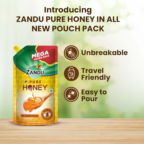 Image of Zandu Pure Honey 750gm Pouch Pack- Unbreakable, Easy to Pour, Travel Friendly,Guaranteed Purity, No Added Sugar, German Lab tested for Adulteration, 500+ Quality Tests