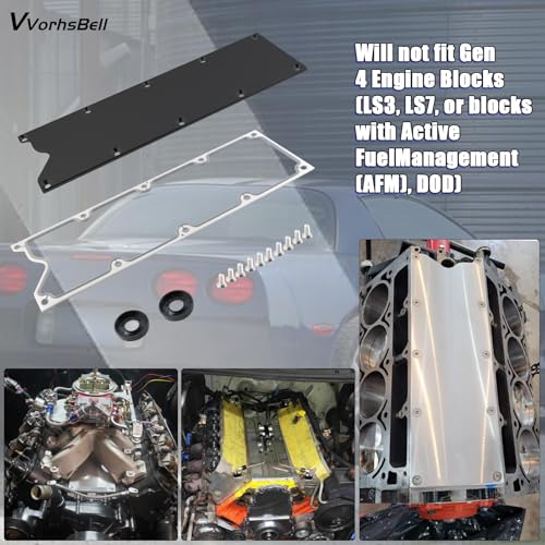 Image of LS Gen 3 Valley Pan Plate Billet and Seals Low Profile Compatible with LSX LS1 LM7 LR4 LQ4 LS6 L59 LM33 LQ9 LM4 Dress Up Engine Cover 551629(Black)