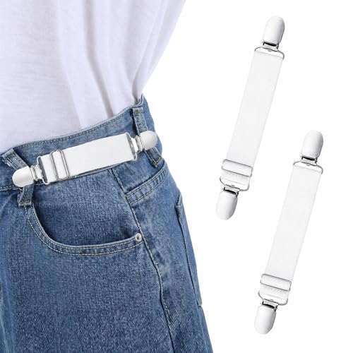 Image of Obtheleg Adjustable Pant Waist Tightener Belt Cinch Clips (2 Pcs) | No-sew elastic belt loops, removable waistband tighteners for jeans, pants, and dresses (2.5 * 20cm).