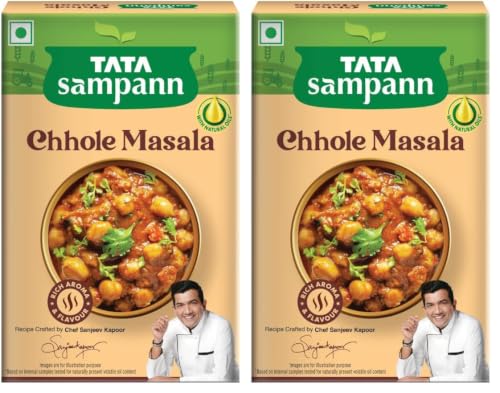 Image of Tata Sampann Chhole Masala with Natural Oils, 100g, Chole Masala Powder, Crafted by Chef Sanjeev Kapoor, With Chef's Exclusive Tip, Rich Aroma & Flavour (Pack of 2)