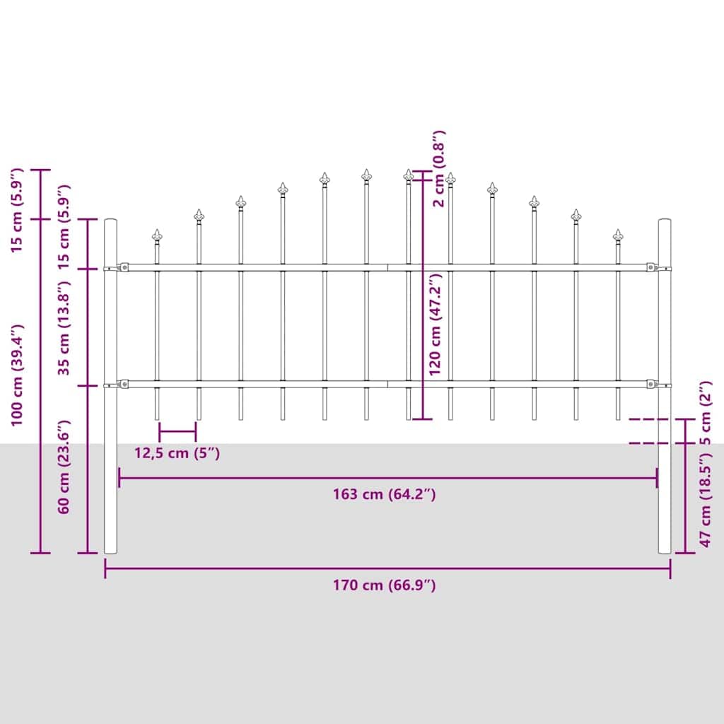Generico Recinzione per Giardino Grigio 340 x 75 cm,Articoli di ferramenta,Barriere e recinzioni,Pannelli per recinzioni-3360094