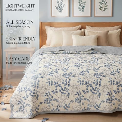 Image of BSB HOME 280 GSM Reversible Dohar for Double Bed, Ultra Soft Microfiber AC Blanket, Lightweight All Season Blanket, Breathable, Skin Friendly, 85 x 88 Inches (216 x 224 cm) - Dusty Blue