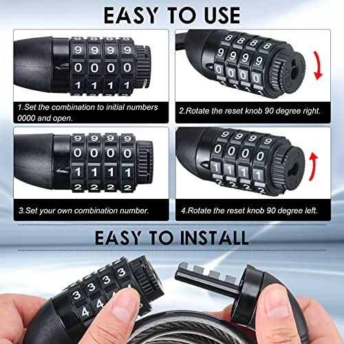 8 Pcs Bicycle Cable Locks High Security 4 Digit Bike Lock Cable With Mounting Bracket 4 Feet Resettable Coiling Bike Rack Lock Heavy Duty Anti Theft Cable Locks With Combination, 1/2 Inch Diameter #TOP2