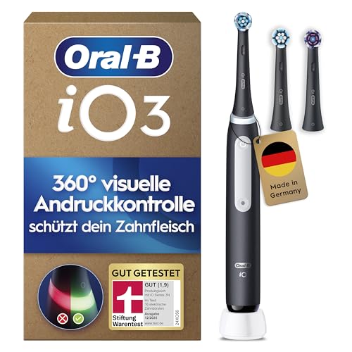 Oral-B iO Series 3 Plus Edition Elektrische Zahnbürste — Electric Toothbrush, Inkl. 3 Aufsteckbürsten, 3 Putzmodi für Zahnpflege — Designed by Braun, GUT GETESTET von STIFTUNG WARENTEST, Schwarz
