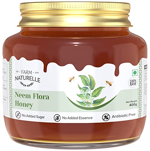 Image of Farm Naturelle Neem Forest Flower Wild Honey 400gm |100% Pure Honey | Raw & Unfiltered|Unprocessed|Lab Tested Honey In Glass Jar with Engraved Virgin Wooden Spoon