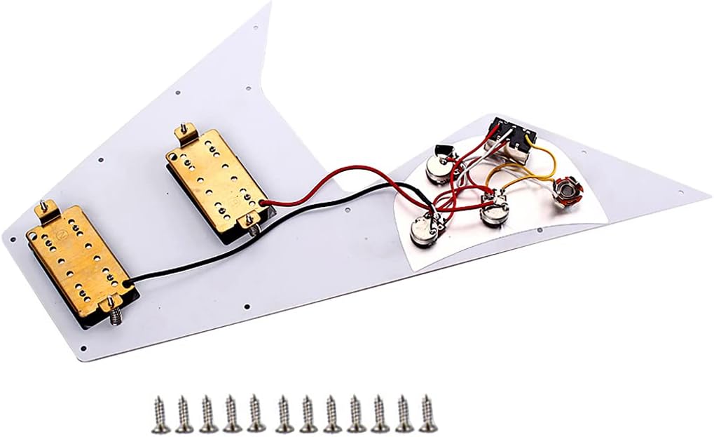 Alnicov 3 Ply Loaded Prewired Pickguard Wired Plate for Guitar,Compatible with Gibson Flying V Style Guitar,White - Image 5