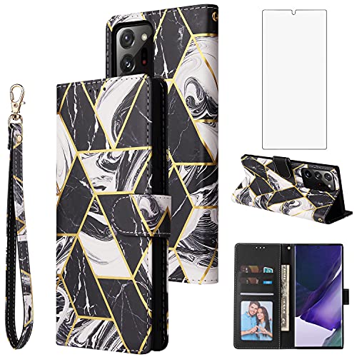 Asuwish Compatible With Samsung Galaxy Note 20 Glaxay Note20 5G Wallet Case Tempered Glass Screen Protector Leather Flip Card Holder Kickstand Phone Cases For Gaxaly Notes 20S Twenty Not Black #TOP4