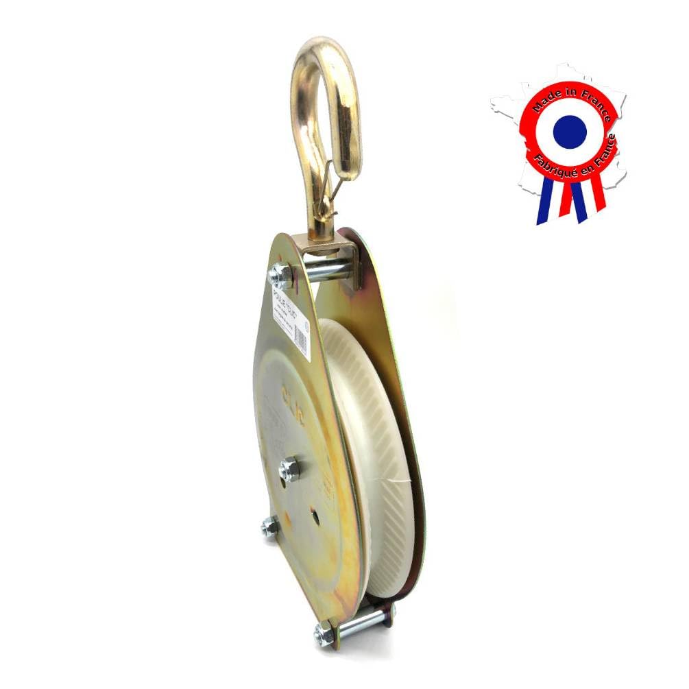 D-Work - Puleggia clic gancio con linguette di sicurezza C.M.U (max): 100 kg per corda D. 20-26 mm