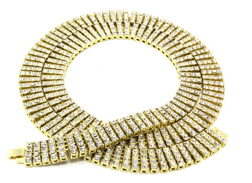 Collier chaîne en diamant simulé 4 rangées plaqué or 14 carats pour homme 30 pouces Haute Couture