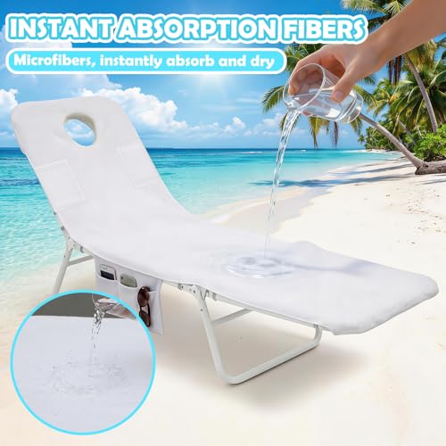 Frienda 1 Pcs 35.5"x74.8" Large Towel Cover for Tanning Chair with Face Hole Oversized Beach Pool Lounge Seat Cover Towel with Pocket Patio Furniture for Summer Pool Outdoor Chair Not Included by Frienda - Used condition - Image 6