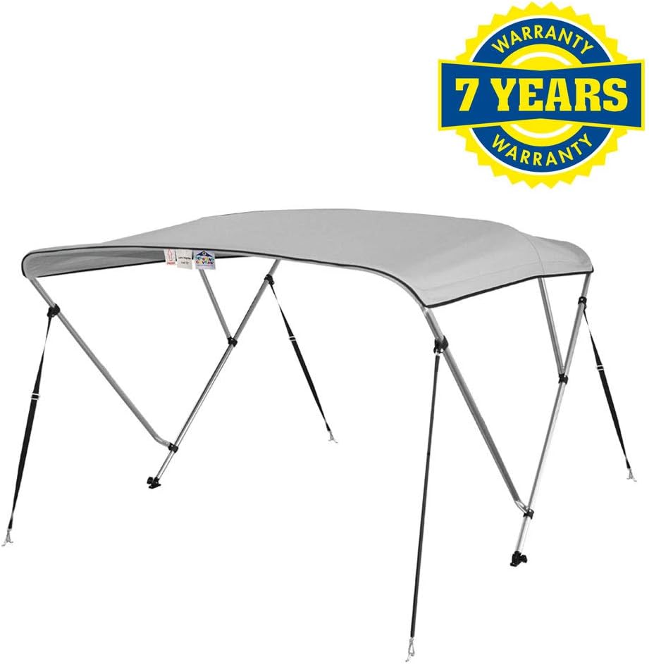 Bimini Tops for Boat Cover 3 Bow 6 ft. Long with Frame Canvas Hardware Kit and Boot 54" H X 79"-84" W 6 ft, Gray