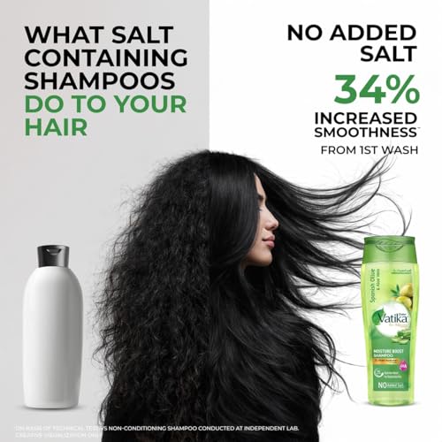 Image of Dabur Vatika Bio-Infusions Moisture Boost Shampoo | Spanish Olive & Aloe Vera | 2% Plant Hyaluron + Hyaluronic Acid | 72 Hrs Hydration Boost | Deep Moisture & Natural Shine | No Added Salt | For Dry & Dehydrated Hair