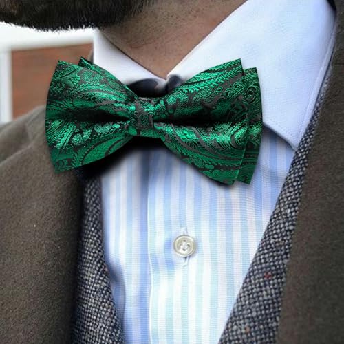 Image of YOHOWA Paisley Striped Men Bow Tie Pre-Tied Formal Adjustable Colorful Bowties Handkerchief Cufflinks Set Wedding Party