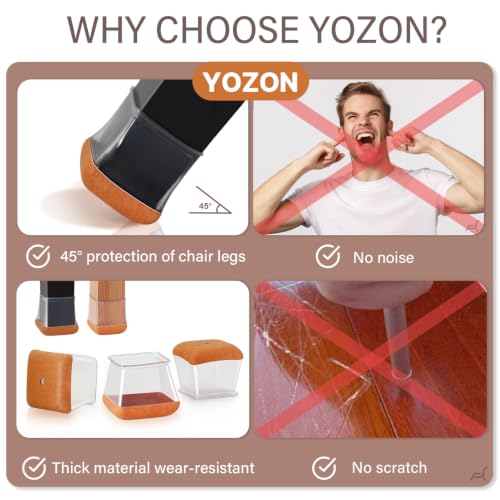 Image of YOZON Chair Leg Floor Protectors Silicone Caps Felt Strengthen Bottom | Square Chair Leg Protectors for Hardwood Floors Anti-Scratch Reduce Noise 16 Pack Clear Square M Fit:13 /16 inch to 1 inch (20-26mm)