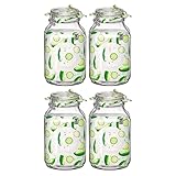 Poids : 6 kg JUANIO Lot de 4 bocaux hermétiques à bouchon mécanique, bocal pot de conservation, jarre en verre, capacité 3 L - Diamètre 14 x Hauteur 24.2 cm