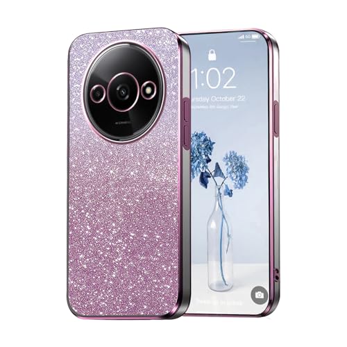 PanXCase Glitter Cover per Xiaomi Redmi A3 / Poco C61 - Custodia Trasparente Bling Disegni Elegante Brillantini Ultra Sottile Antiurto Ragazza Donna Cover (Rosa)