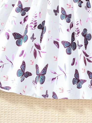 Image of Girl's 2 Pieces Outfits Spaghetti Purple Layered Crop Top and Butterfly Print Skirt Set with Belt 7-13 Years