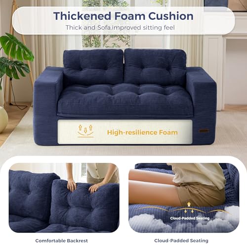 Image of MAXYOYO 63 inch Loveseat Sofa Couch for Small Spaces, Upholstered Boneless Cloud Couch for Apartment Bedroom, 2-Seater Love Seat Floor Modern Sofa with Pillows, No Assembly Required, Navy