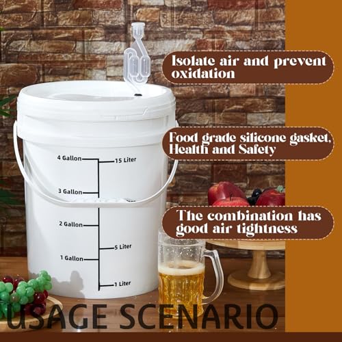Image of Ziliny 4 Pcs White 5 Gallon Fermentation Bucket for Fermented Beverage