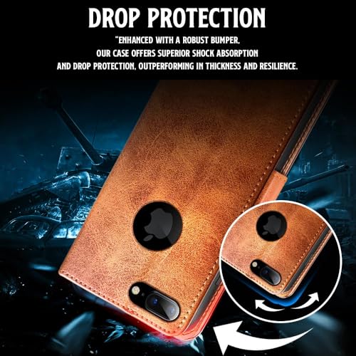 Image of WOW IMAGINE Shock Proof Flip Cover Back Case for Apple iPhone 7 Plus | 8 Plus (Designer Magnetic Button Flip Case | Inbuilt Wallet Pockets & Stand | Leather Finish | Alder Brown)
