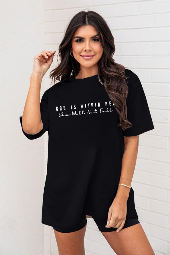 Oversized Christian Shirts for Women God is Within Her T Shirt Casual Christians Inspirational Tee Tops - Image 2