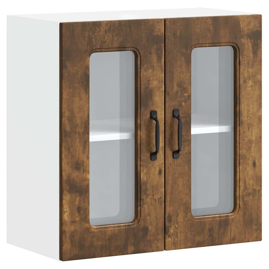 Meuble suspendu avec portes en verre Kalmar, finition bois chêne fumé