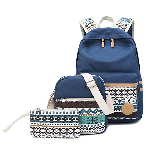 Preisvergleich Produktbild XHHWZB Baumwoll-Segeltuch-Schulrucksack-beil... Daypack-Umhängetasche für Teenager-Mädchen-Jungen (Farbe : Dunkelblau)