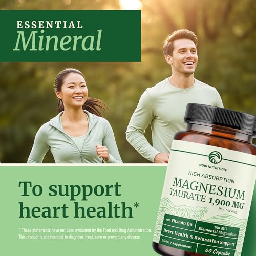 Image of Magnesium Taurate 1900MG, Heart Health & Relaxing Support, High Absorption | 150MG Elemental Magnesium Per Serving, Mag Taurate with Vitamin B6 and BioPerine, Non-GMO, 60 Capsules (1 Month Supply)
