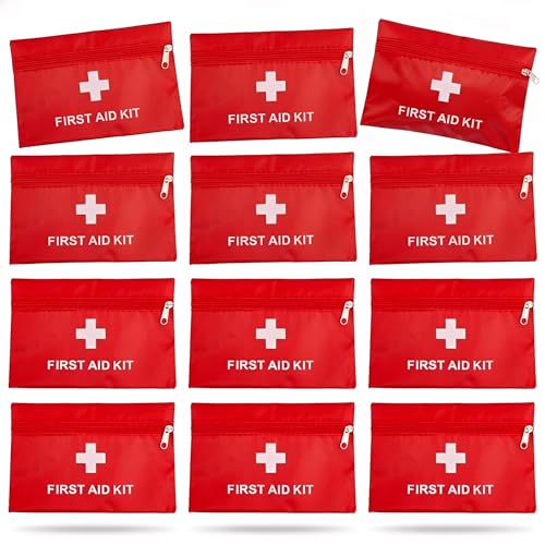 Image of 12 Pack Empty First Aid Kit Bag, Small First Aid Pouch Bulk, Water Resistant Travel Medical Organizer, Mini Emergency Supply Storage for Home, Car, Office, Camping, Outdoors (Red, 11x16cm, Bag Only)