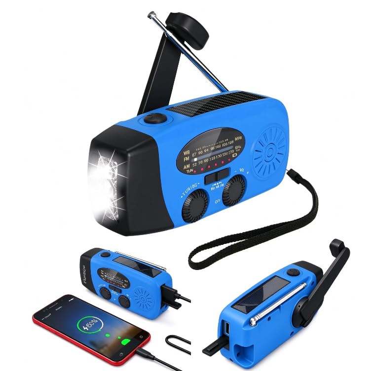 Wind Up Solar Radio with LED Torch, AM/FM Emergency Radios with SOS Alarm โ image 1