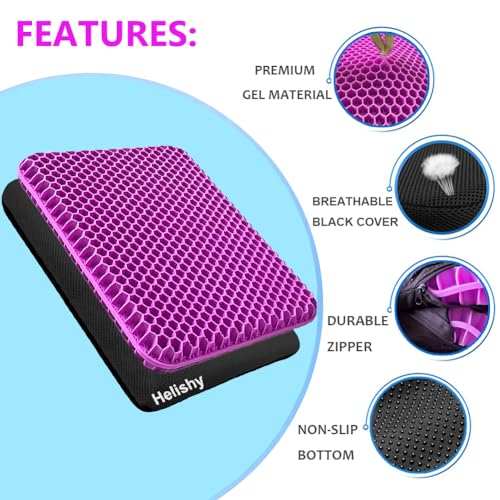 Image of Helishy Gel Seat Cushion, Double Thick Egg Gel Cushion for Pressure Pain Relief, Breathable Wheelchair Cushion Chair Pads for Car Seat Office Chair (Violet)