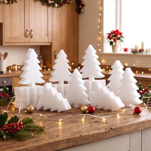 Image of Tioncy 12 Pack Christmas Tree Kitchen Sponges Bulk Cute White Tree Dual Sided Scrubber Sponges Dishwashing Kitchen Cleaning Accessories for Home Decor Household Supplies