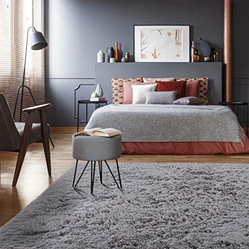 image for Zareas Modern Furry Area Rugs for Living Room 5x8 Grey Shag Rug for Be