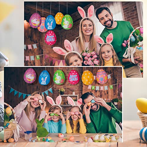 Image of 12 Pcs Easter Party Hanging Paper Lanterns Easter Eggs Bunny Chick Basket Flower Happy Easter Paper Lanterns Hanging Lanterns Decorative for Easter Party Decoration Supplies