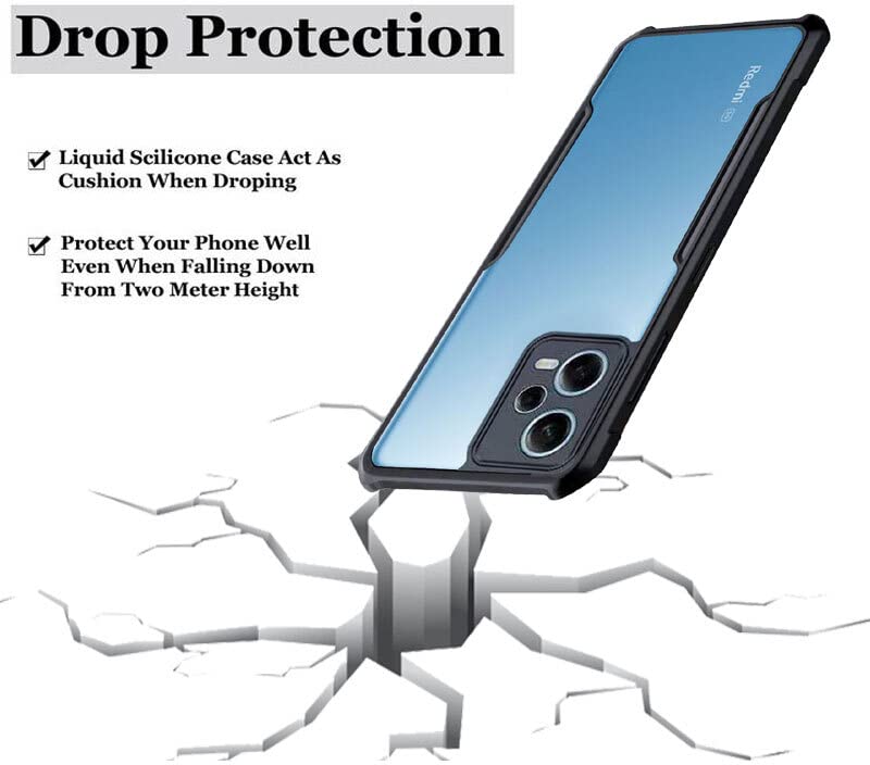 Image of A rtistque Clear Hard Transparent Acrylic Armor Anti-Drop Shockproof TPU Edge Back Cover Case for Redmi Note 12 Pro 5G - Black